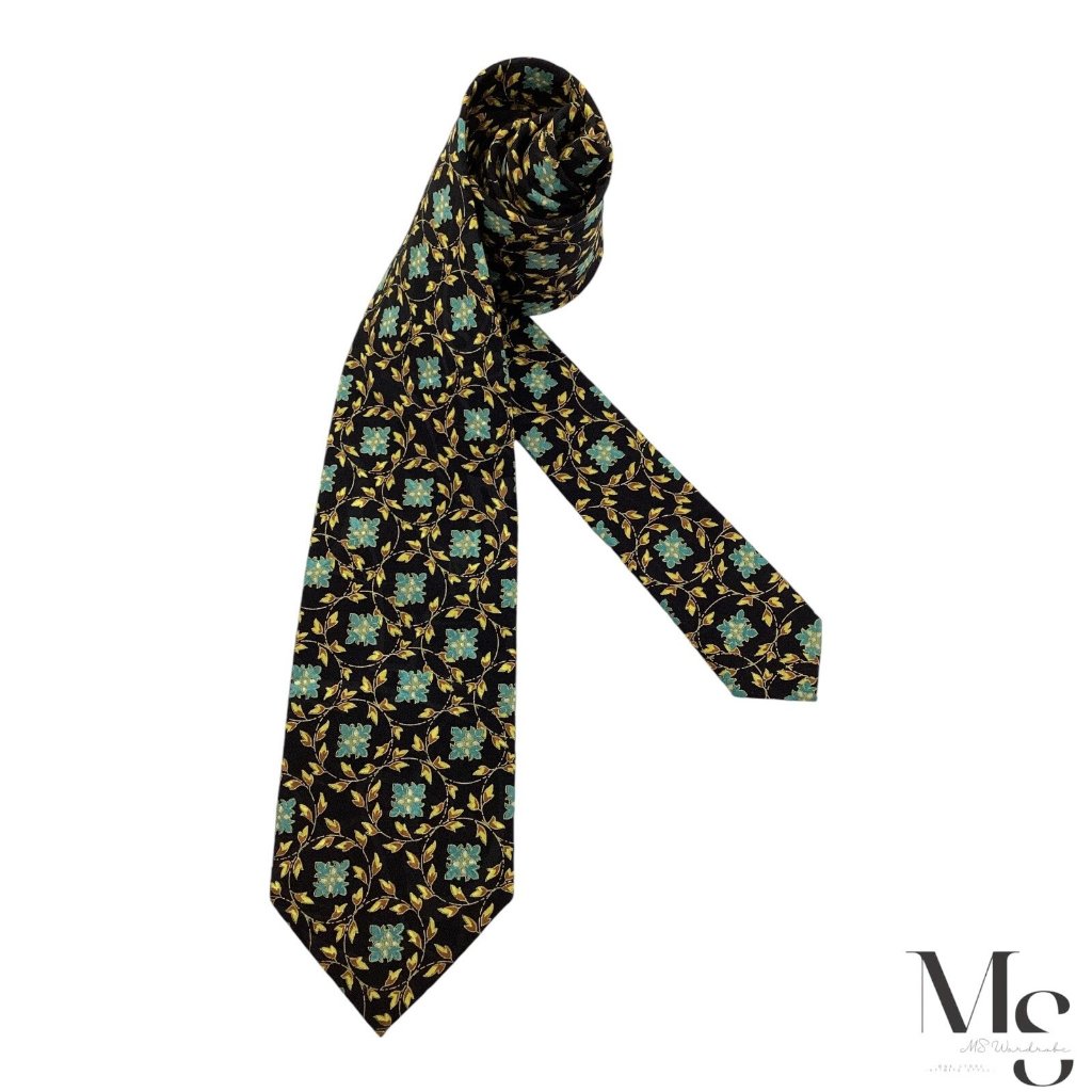Brioni Xl Black Floral Silk Tie Hand Made In Italy 61" - 3.5" Ex Cond
